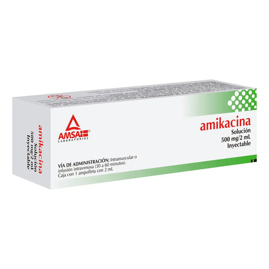 Amikacina Solución Inyectable 500 Mg/2ml, 1 Ampolleta 2 Ml
