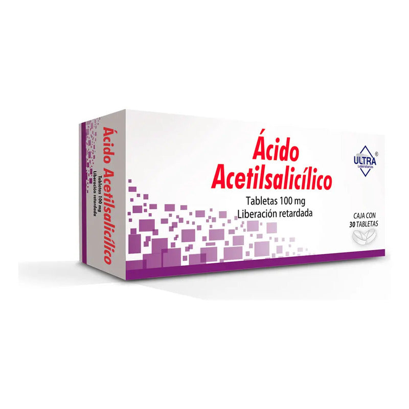 Ácido Acetilsalicílico Tableta 100 Mg, 30 Tabletas Laboratorio Ultra