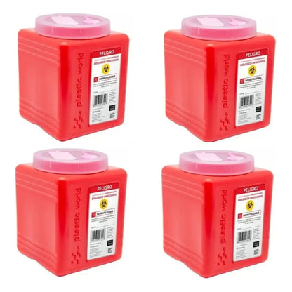 4 Botes Rpbi Contenedor Recolector 1.5 Lts Punzocortante Rojo