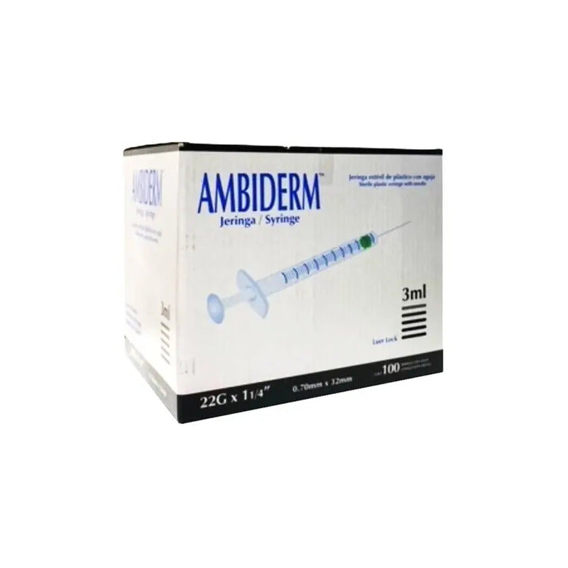 Jeringa Desechable Estéril 3ml Ambiderm Caja C/100 Capacidad En Volumen 3 Ml