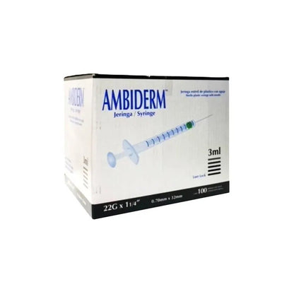 Jeringa Desechable Estéril 3ml Ambiderm Caja C/100 Capacidad En Volumen 3 Ml