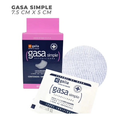 Gasa Esteril 7.5x5 Cm 8 Capas Caja 100 Pz Galia Blanco