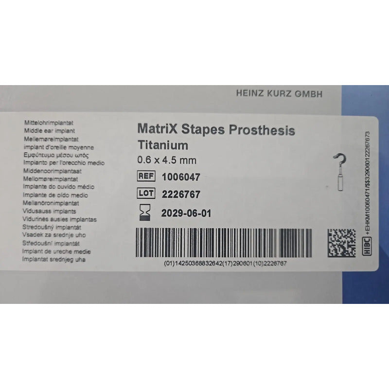 Protesis Pasra Oido Medio De Titanio Matrix .6 X 4.5 Mm