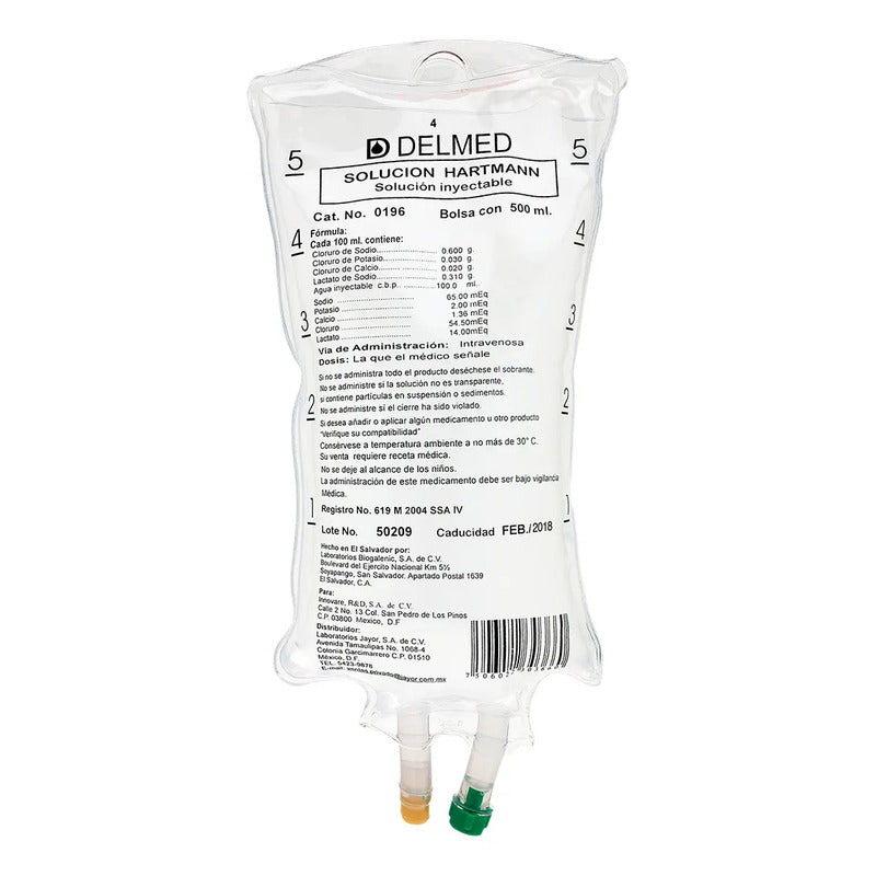 Solución Hartmann Delmed Solución Inyectable, 1 Bolsa 500 Ml