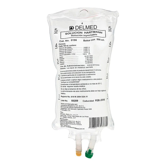 Solución Hartmann Delmed Solución Inyectable, 1 Bolsa 500 Ml