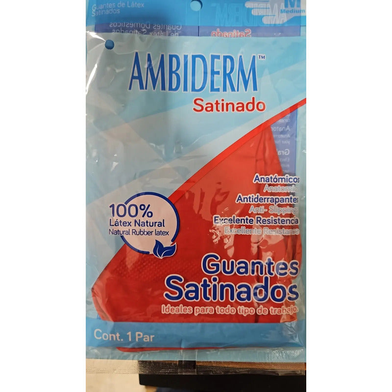 Ambiderm 12 Pares Guante Satinado De Limpieza Látex (24 Pz) Rojo