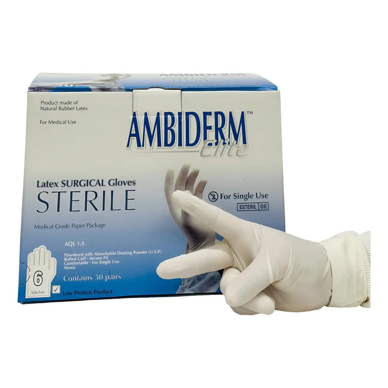 Guantes Descartables Estériles Ambiderm Cirujano Numero 6 Natural 6