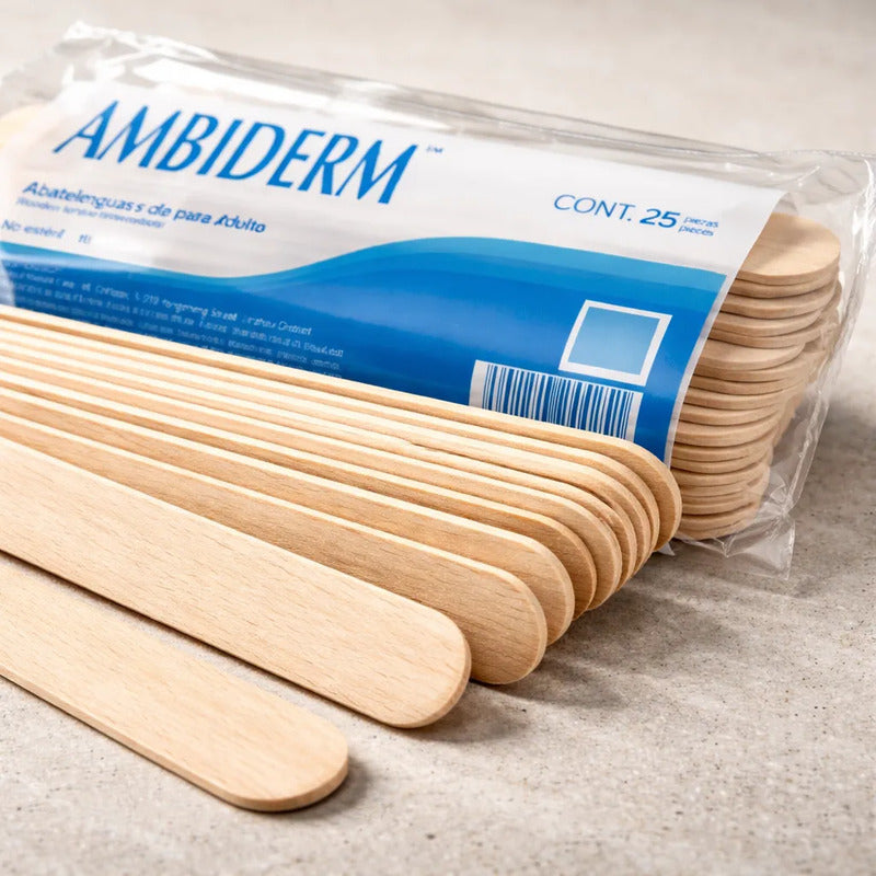 Abatelenguas De Madera Para Adulto Ambiderm C/ 25