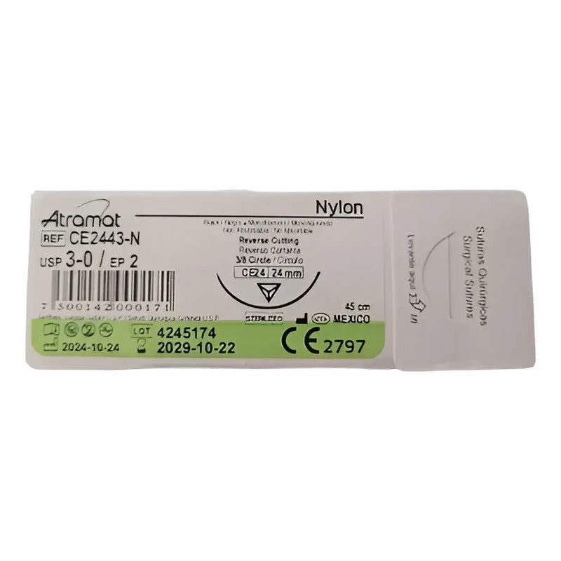 Sutura Atramat Nylon Tamaños A Elegir 3-0 Cortante 24mm