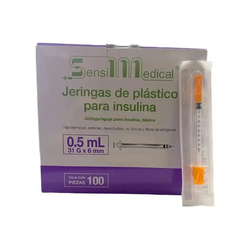 Sensimedical 100 Jeringas Para Insulina31gx6mm 0.5ml Capacidad En Volumen 0.5 Ml