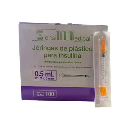 Sensimedical 100 Jeringas Para Insulina31gx6mm 0.5ml Capacidad En Volumen 0.5 Ml