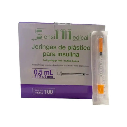 Sensimedical 100 Jeringas Para Insulina31gx6mm 0.5ml Capacidad En Volumen 0.5 Ml