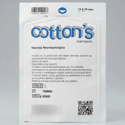 Cotonoide Neuroquirúrgico 1 Sobres Con 10pz De 13x76mm Blanco