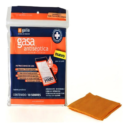 10 Sobres De Gasa Estéril Antiséptica Con Yodo 10x10cm.