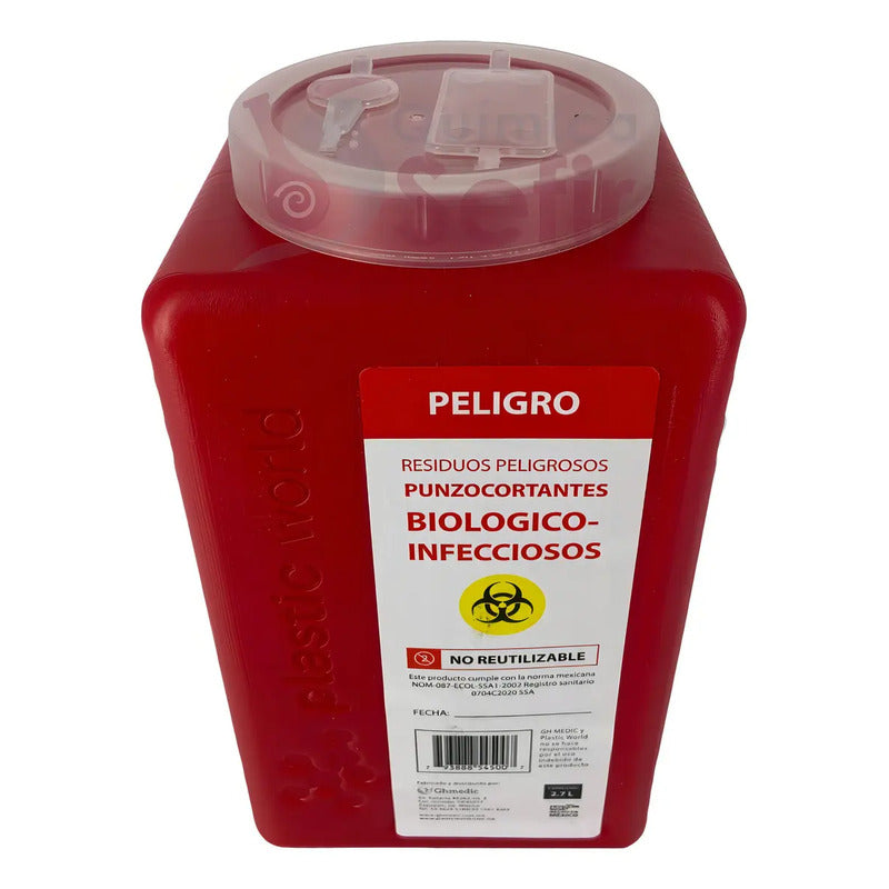 Bote Rpbi Contenedor Recolector 2.7 Lts Punzocortante Rojo Rojo