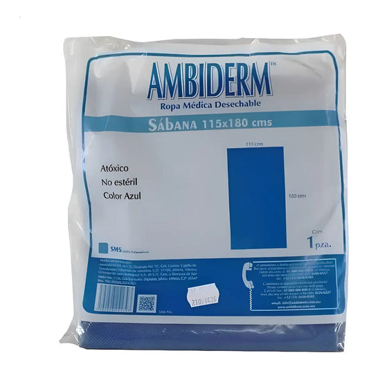 Sábana Plana Sms Ambiderm 115cm X 180cm Bolsa Con 10 Piezas Azul 115x180