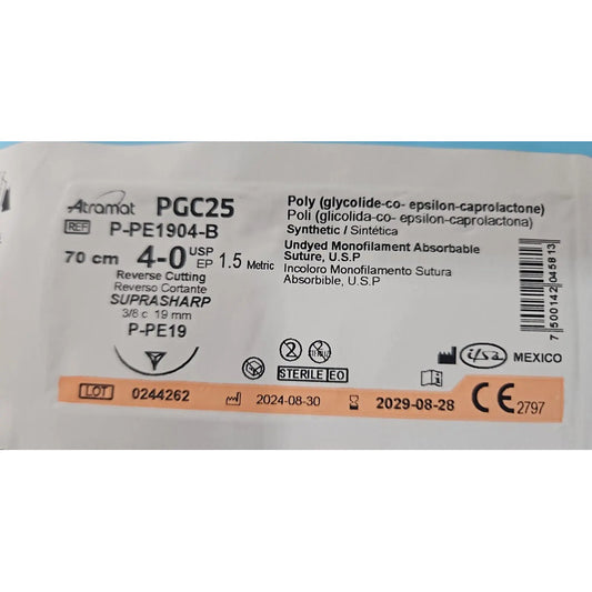 Sutura Atramat Pgc25 Tipo Monocryl Tamaños A Elegir 4-0 Cortante 19mm