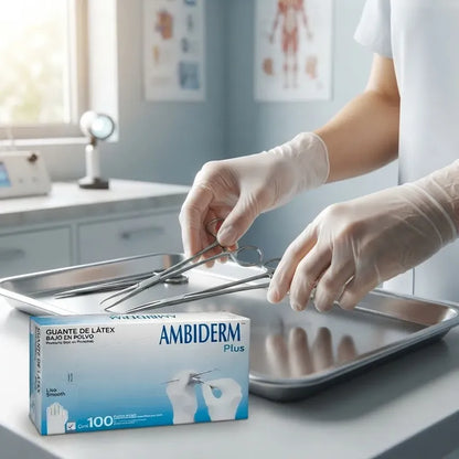 Guante De Latex Ambiderm Plus Caja Con 100 Talla Gde Blanco Grande