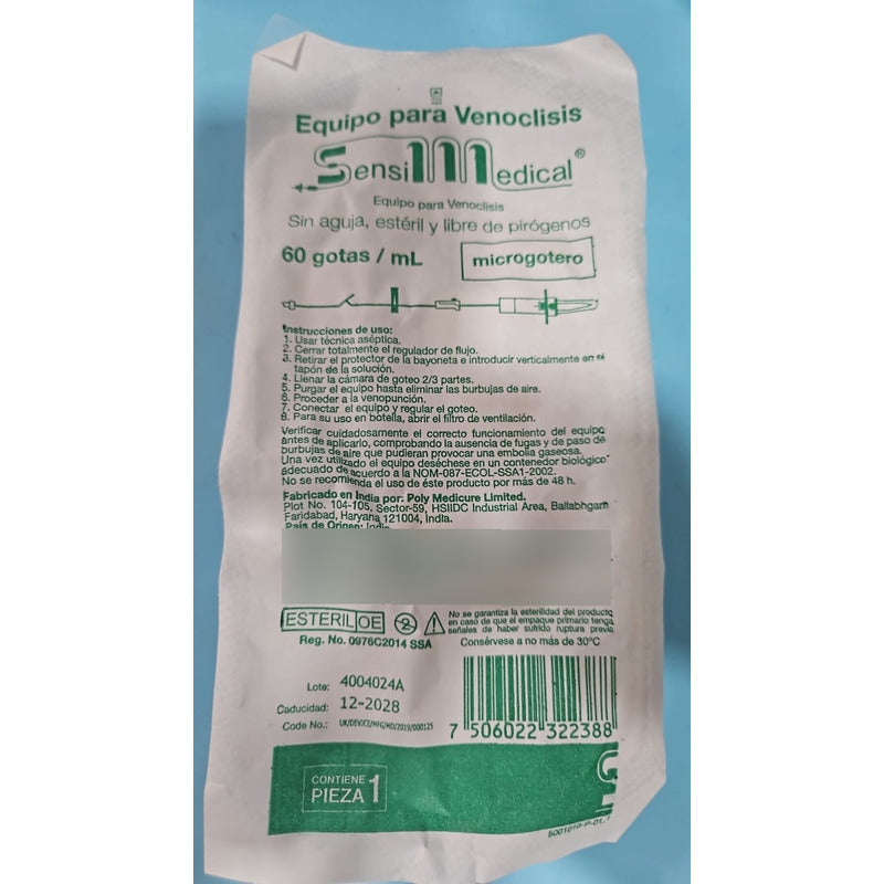25 Piezas Equipo Venoclisis Microgotero 60gotas Sensimedical