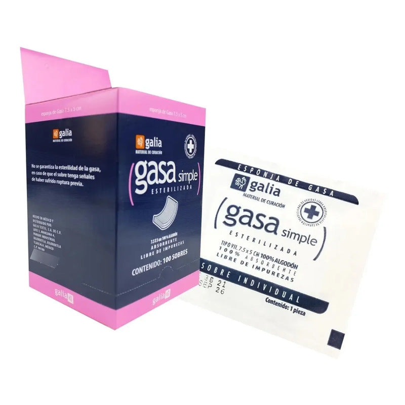 Gasa Esteril 7.5x5 Cm 8 Capas Caja 100 Pz Galia Blanco Blanco