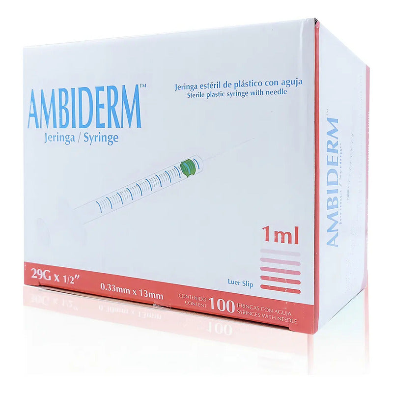 Jeringa Desechable Ambiderm 1ml C/aguja 29gx13mm C/ 100u Capacidad En Volumen 1 Ml