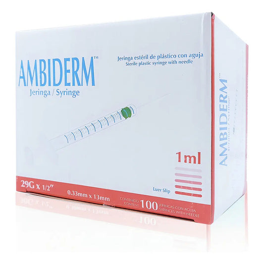 Jeringa Desechable Ambiderm 1ml C/aguja 29gx13mm C/ 100u Capacidad En Volumen 1 Ml