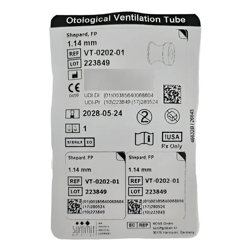 Lote De 2 Tubos De Ventilación Para Oido Summit Medical