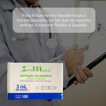 Jeringa 3 Ml Sin Aguja 100 Pzas Sensil Medical Desechables Luer Slip