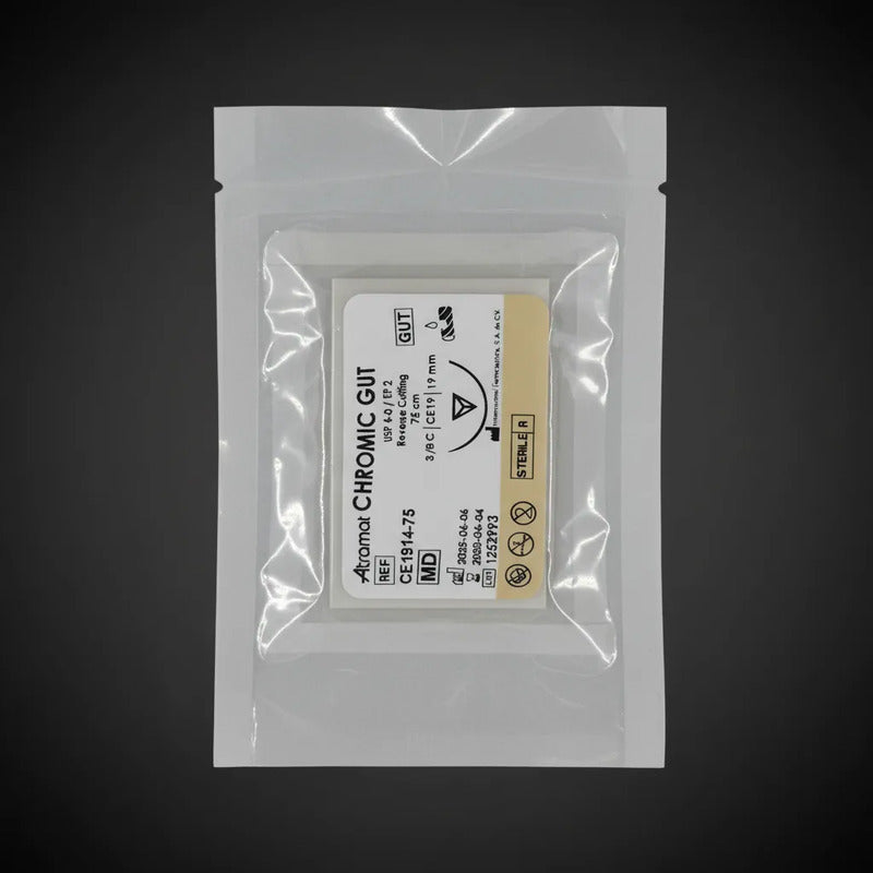 Sutura Atramat Catgut Cromico Tamaños A Elegir Beige 4-0 26mm Cortante 19mm