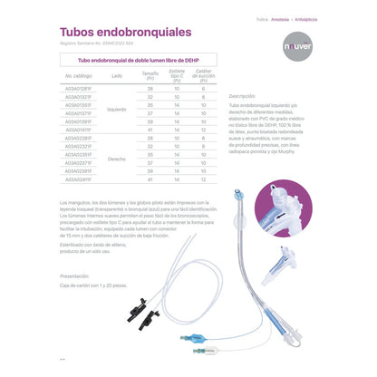 Tubo Endobronqueal Doble Lumen Sin Dehp 32fr Drecho