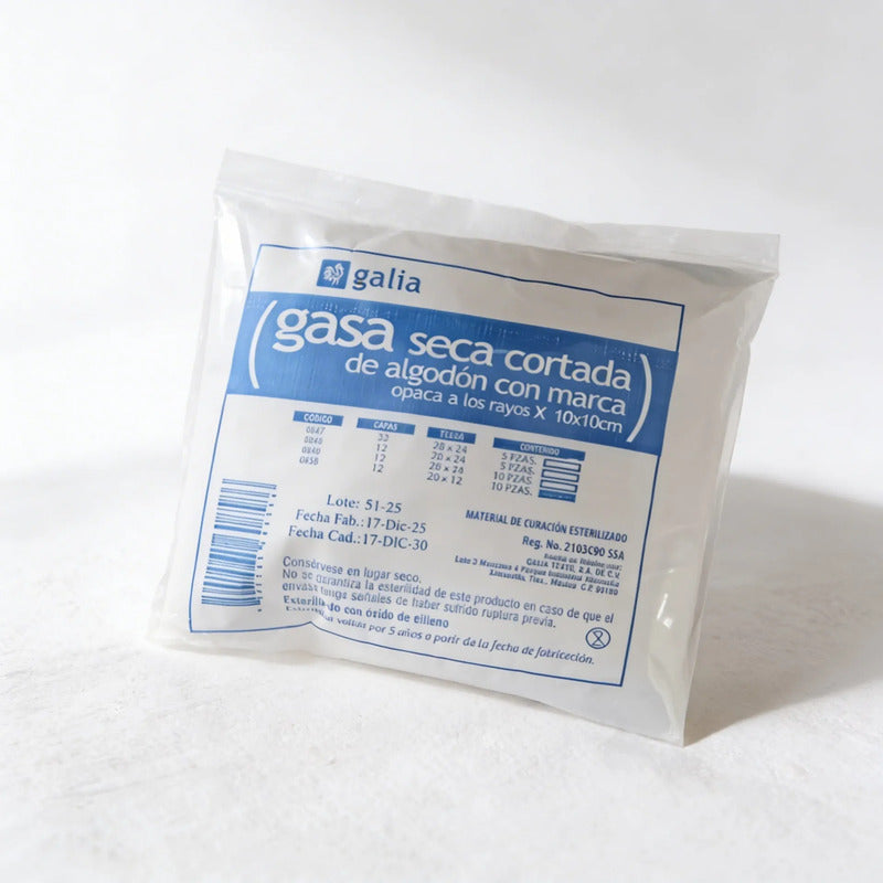 5 Paq. De Gasa Esteril Con Trama 10x10 (10 Gasas X Paquete) Blanco