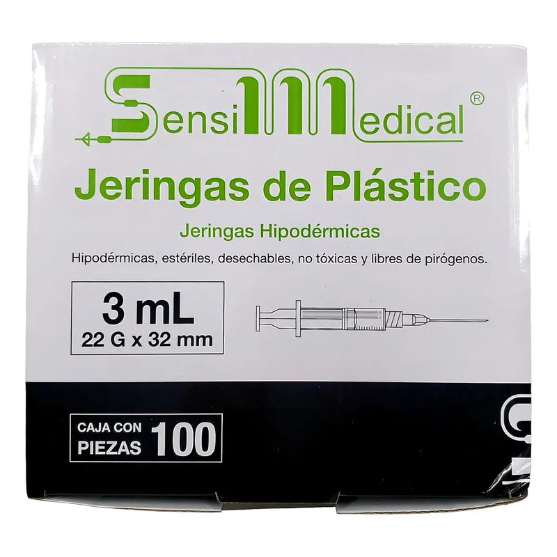 100 Jeringas Sensil Medical 3ml Desechables 22g X 32mm Con Aguja 3 Ml