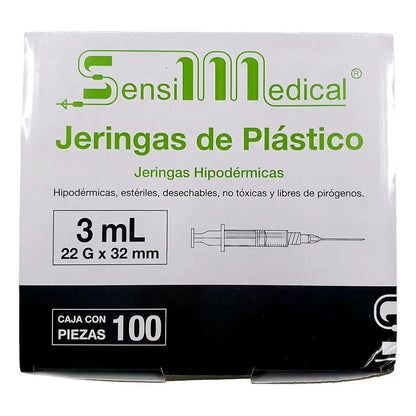 100 Jeringas Sensil Medical 3ml Desechables 22g X 32mm Con Aguja 3 Ml
