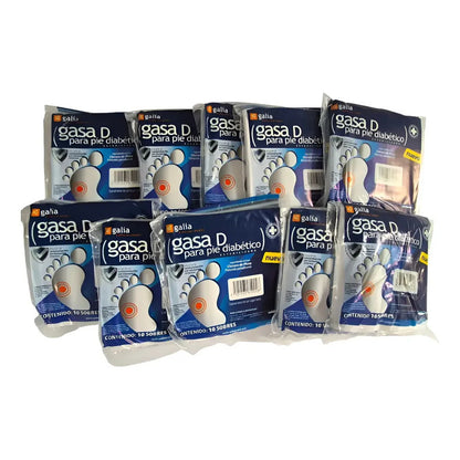 10 Bolsas De Gasa Pieddiabetico Estéril 10x10cm 10gasas C/u Blanco