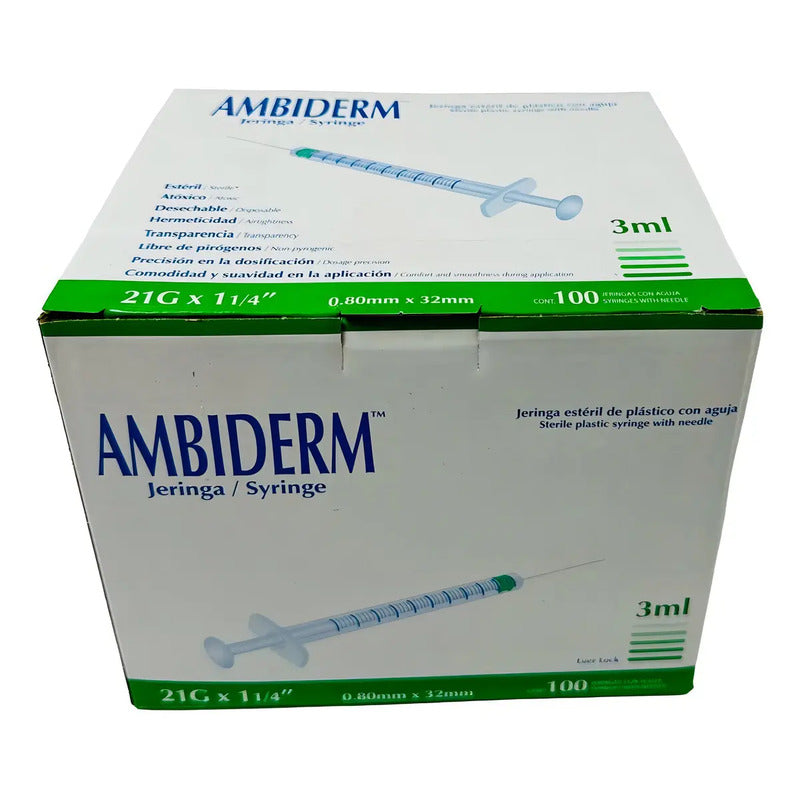 100 Jeringas De Plástico 3ml Con Aguja 21gx32mm Estéril Capacidad En Volumen 3 Ml