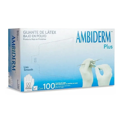 Guantes Descartables Ambiderm Plus Color Blanco Talla M De Látex Con Polvo X 100 Unidades
