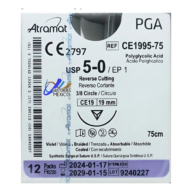 Sutura Atramat 5-0 Reverso Cortante Pga Ce1995-75 Lila
