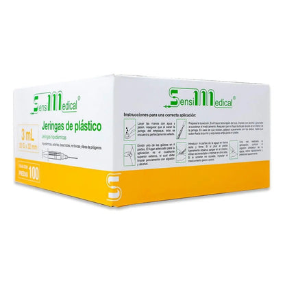 Jeringa HiPodérmica 3ml Con Aguja 20g Sensil Medical Desechable 100 Unidades 3 Ml