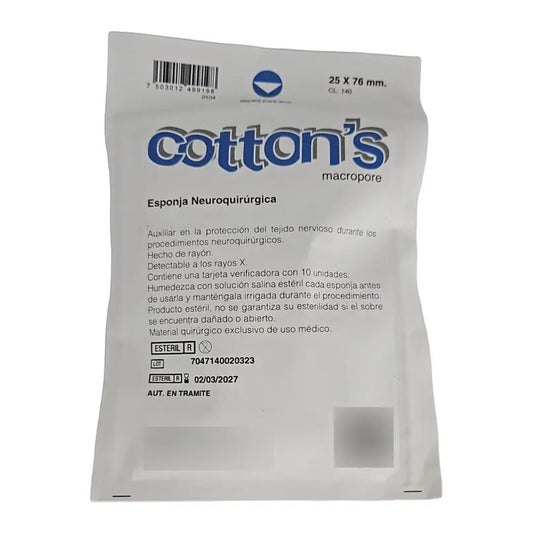 Cotonoide Neuroquirúrgico 1 Sobres Con 10pz De 25x76mm Blanco