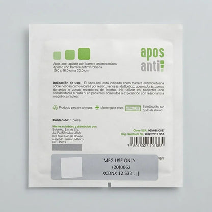 1 Aposito Antimicrobiano Apos-anti 10x10 A 20cm Uso Clinico Gris