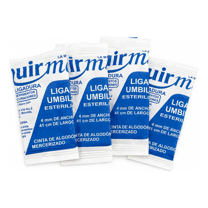 100 Cintas Umbilicales Quirmex Estéril 4 Mm X 41 Cm Blanco