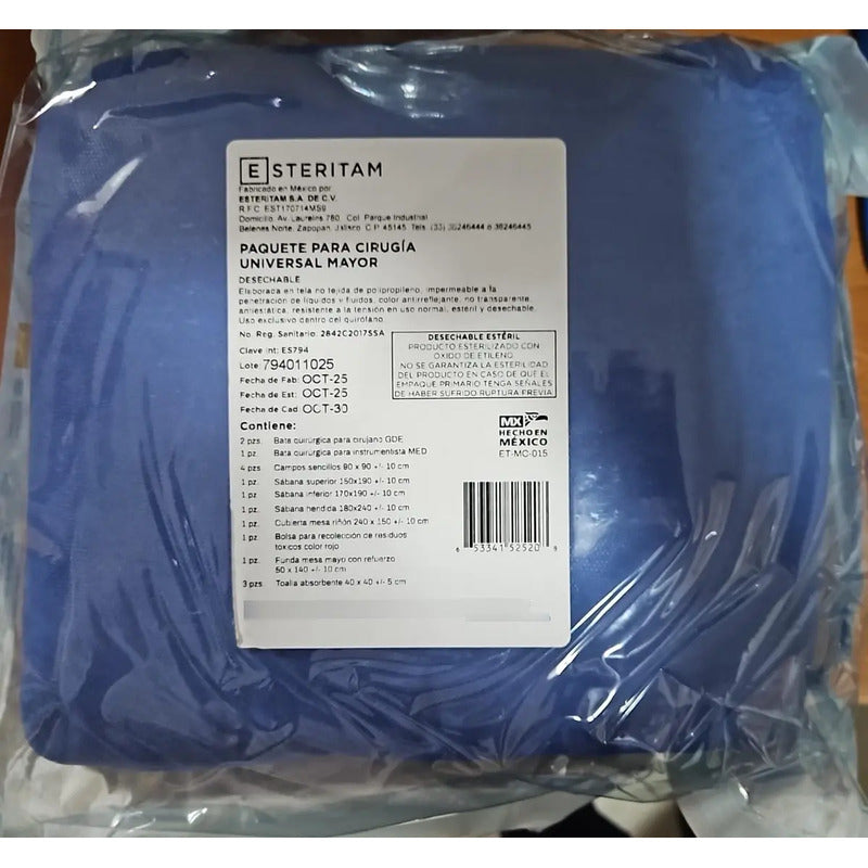Paquete De Cirugia Mayor Para Cirugias En General Azul Lisa Universal