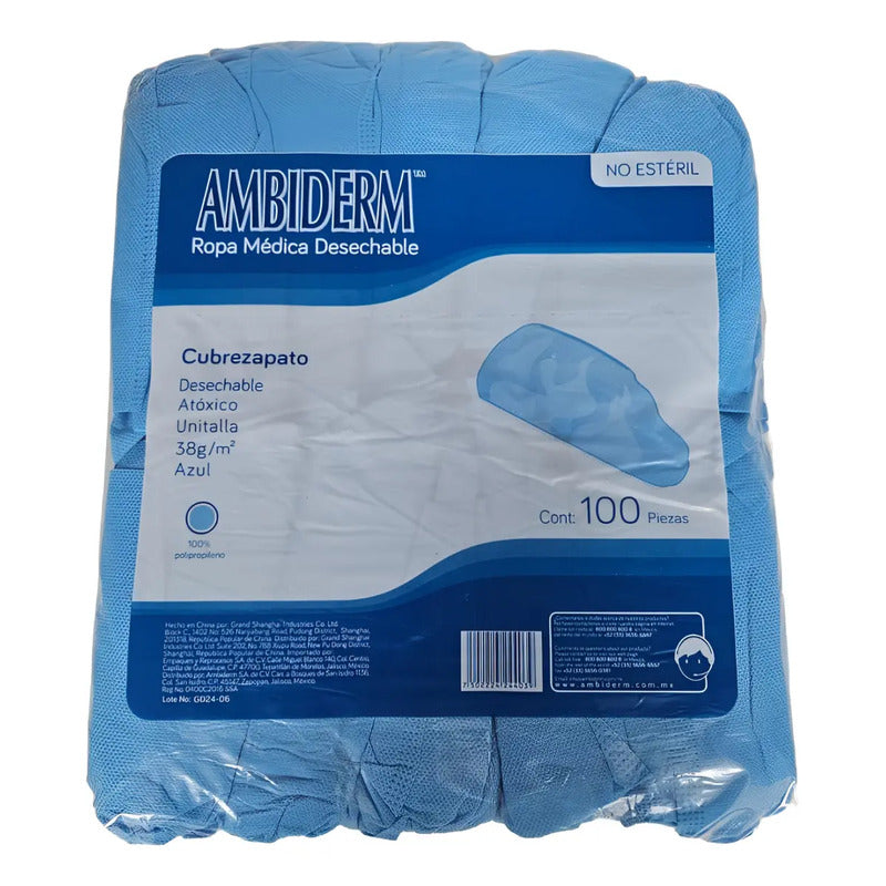 Cubrezapatos Desechable, Antiderrapante Ambiderm 100 Pzas Azul Claro Unitalla