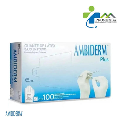 Guantes Descartables Ambiderm Plus Color Blanco Talla M De Látex Con Polvo X 100 Unidades