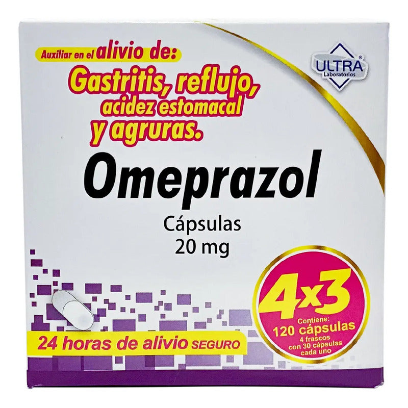 Omeprazol Cápsulas 20 Mg, 4 Frascos X 30 Cápsulas