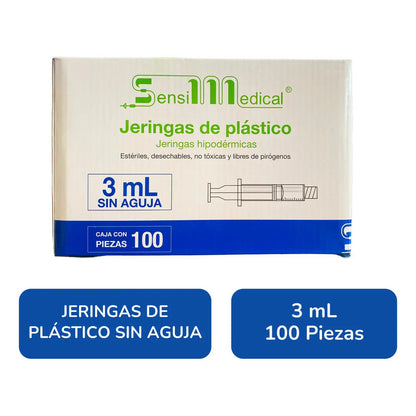 Jeringa 3 Ml Sin Aguja 100 Pzas Sensil Medical Desechables Luer Slip