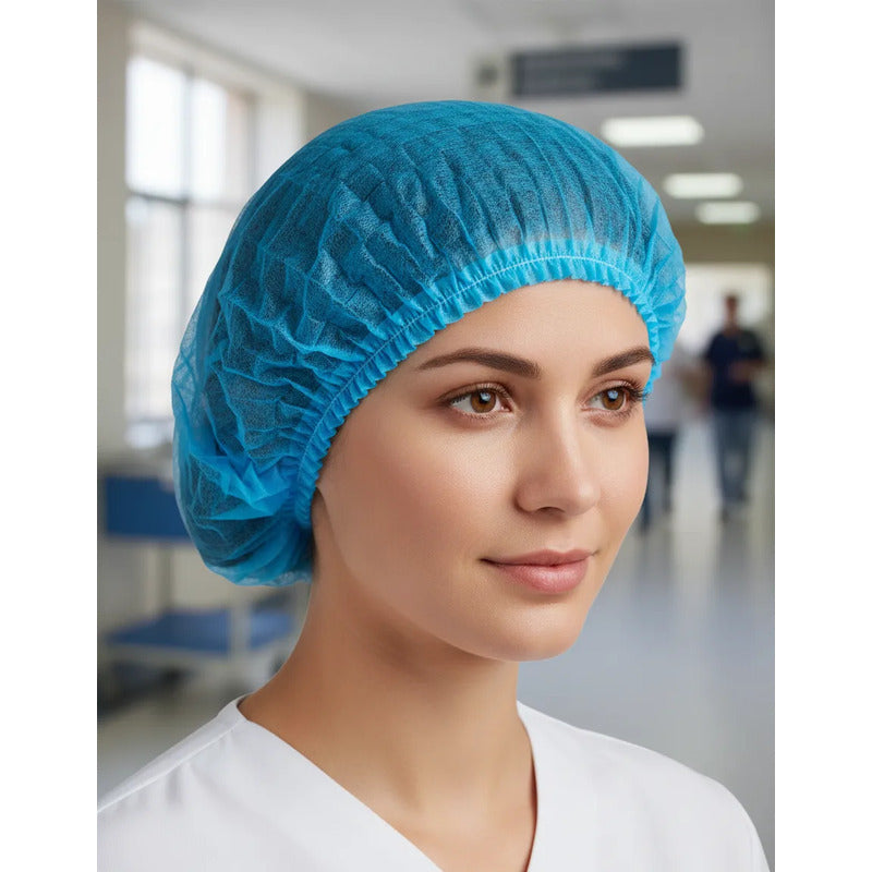 Cofia Gorro Cubrepelo Plisado Desechable Bolsa 100 Piezas Azul Unitalla