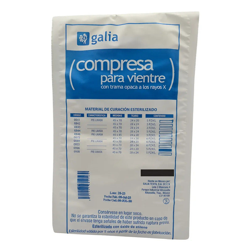Compresa Quirurgica 45x70 Galia Esteril C/5 Piezas Blanco Blanco