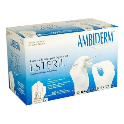 Guantes De Látex Estériles Ambiderm, Medianos, Con 100 Piezas Y Acabado Liso Natural M