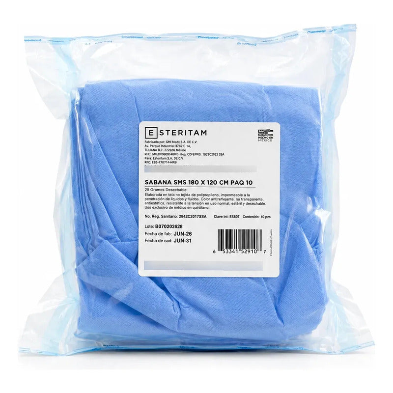 Esteritam | Sabana Sms 180 X 120 Cm Paquete De 10 Azul Liso
